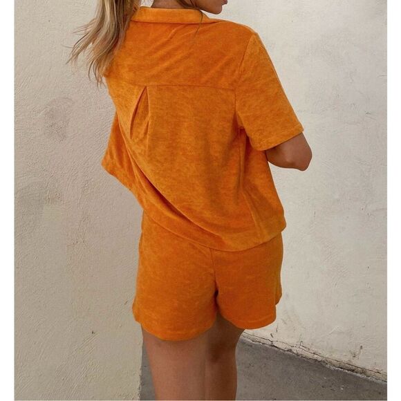 NWT Vacancy Beach Resort Tangerine Holiday Terry Shirt and Short Set Women’s 4 - Picture 2 of 16
